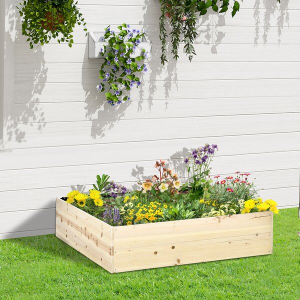 Outsunny Pat pentru Gradina de Legume Inaltat din Lemn, Jardiniera de Gradina pentru Plante, Legume si Ierburi Aromatice, 117x117x30cm