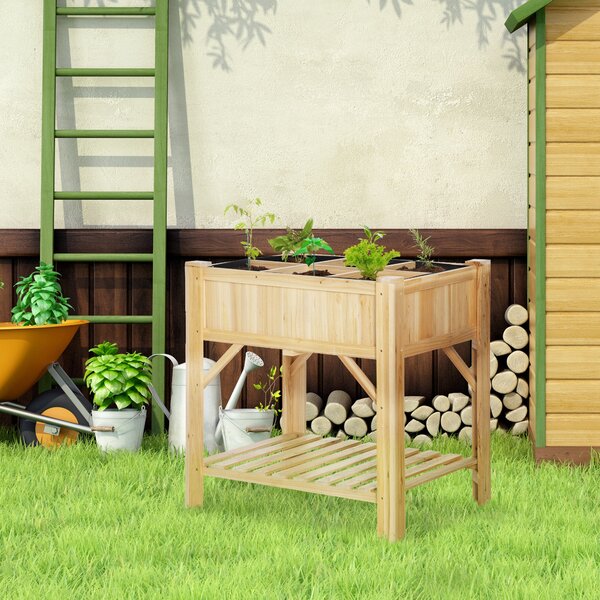 Outsunny Pat de Grădină pentru Legume cu 6 Compartimente, Jardinieră din Lemn de Brad, Suport pentru Plante Exterior, 78.5x58x81 cm | Aosom Romania