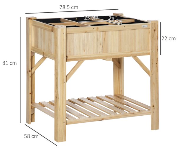 Outsunny Pat de Grădină pentru Legume cu 6 Compartimente, Jardinieră din Lemn de Brad, Suport pentru Plante Exterior, 78.5x58x81 cm | Aosom Romania