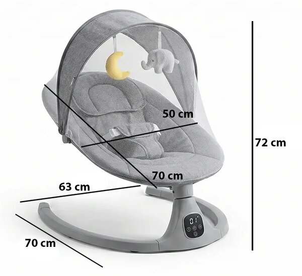 Balansoar Electric Cu Telecomandă Pentru Bebeluși Rockybaby™, Gri