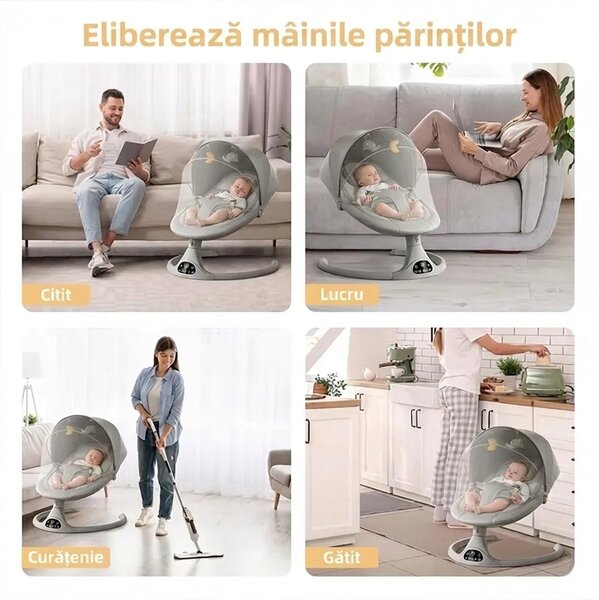 Balansoar Electric Cu Telecomandă Pentru Bebeluși Rockybaby™, Gri