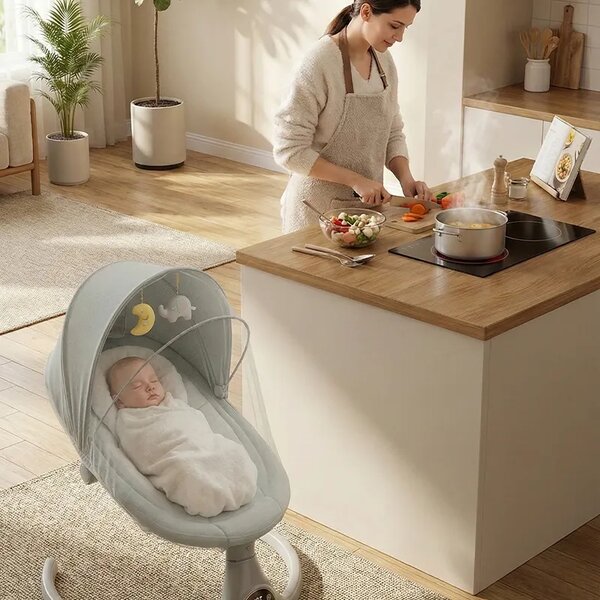 Balansoar Electric Cu Telecomandă Pentru Bebeluși Rockybaby™, Gri