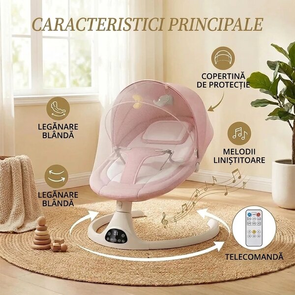 Balansoar Electric Cu Telecomandă Pentru Bebeluși Rockybaby™, Gri
