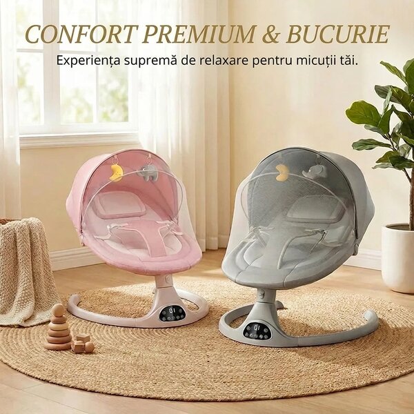 Balansoar Electric Cu Telecomandă Pentru Bebeluși Rockybaby™, Gri