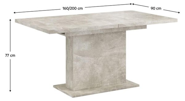 Masă de sufragerie extensibilă Bovata (beton) (pentru 6-8 persoane). 1097145