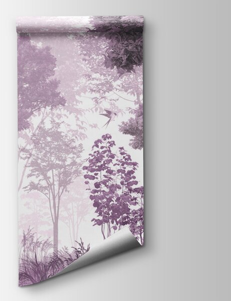 Fototapet O imagine violet și alb de copaci și plante, Fototapet pădure, Fototapet populare, u72134v4 - Tapeko.ro