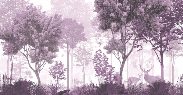 Fototapet O imagine violet și alb de copaci și plante, Fototapet pădure, Fototapet populare, u72134v4 - Tapeko.ro