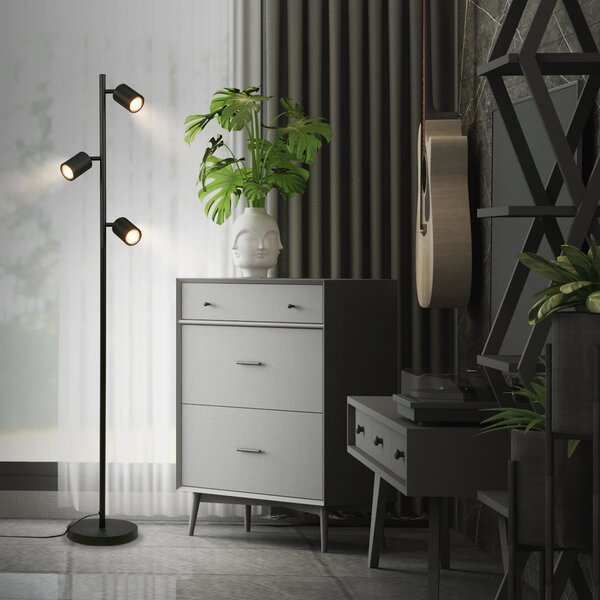 Briloner Lampadar Ida, negru, cu 3 becuri, înălțime 141 cm, GU10, Negru, Camera de zi / sufragerie, Metal, Modern