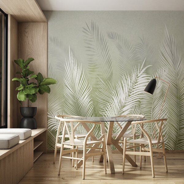 Fototapet O frunză albă pe un fundal gri, Fototapet frunze palmier, Fototapet populare, u74601v3 - Tapeko.ro