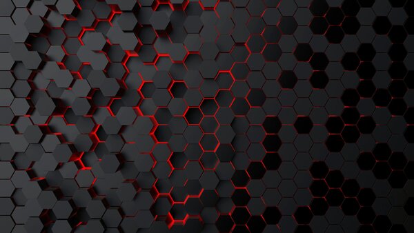 Fototapet Un hexagoane negru cu lumină roșie, Fototapet geometric 3D, Fototapet populare, u93618v2 - Tapeko.ro