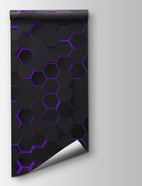 Fototapet Un hexagoane negru și violet, Fototapet geometric 3D, Fototapet populare, u93618v3 - Tapeko.ro