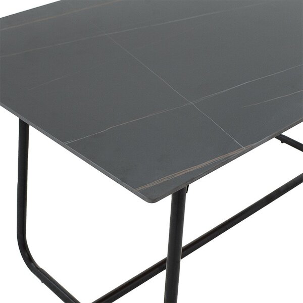 Masa Revello imitatie de piatra aspect marmura neagra - picior metal negru 150x90x75cm
