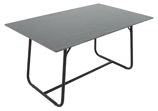 Masa Revello imitatie de piatra aspect marmura neagra - picior metal negru 150x90x75cm