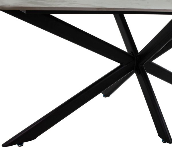 Masa Bethan imitatie de piatra aspect marmura alba - picior metal negru 180x90x75cm