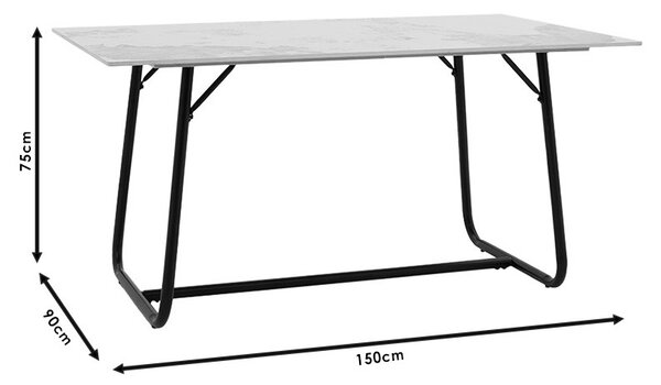 Masa Revello imitatie de piatra aspect marmura neagra - picior metal negru 150x90x75cm