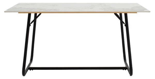 Masa Revello imitatie de piatra aspect marmura alba - picior metal negru 150x90x75cm