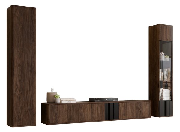 Set de living Oratio IV, Negru, Nuc, PAL laminat, Sticlă călită, MDF