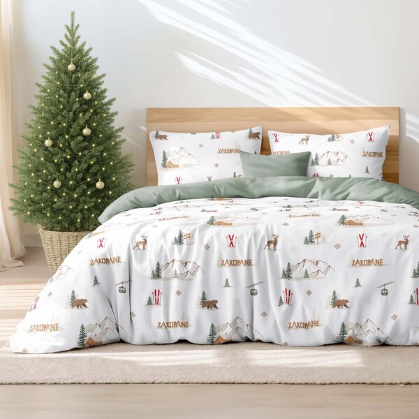 Goldea lenjerie de pat din 100% bumbac duo - zakopane cu verde salvie 140 x 200 și 50 x 70 cm