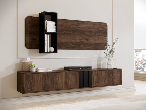 Comodă TV Oratio VII, Negru, Nuc, MDF, PAL laminat, 30x190x31cm, 56 kg