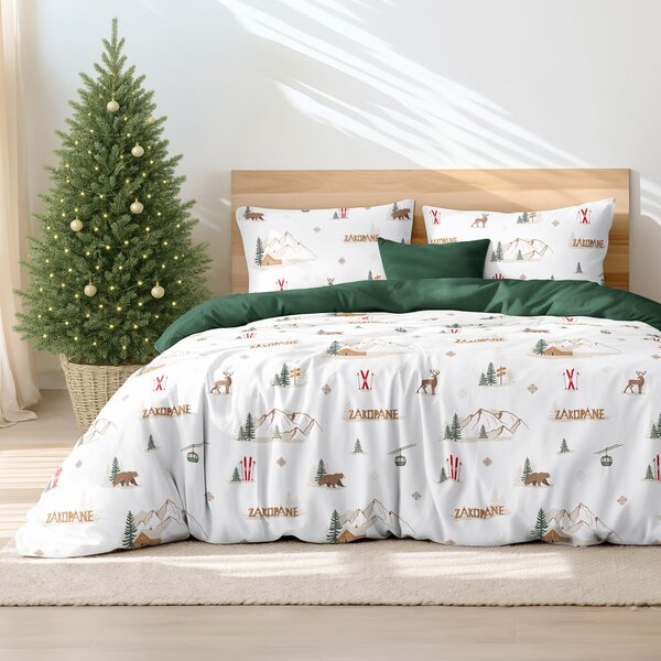 Goldea lenjerie de pat din 100% bumbac duo - zakopane cu verde închis 140 x 200 și 50 x 70 cm
