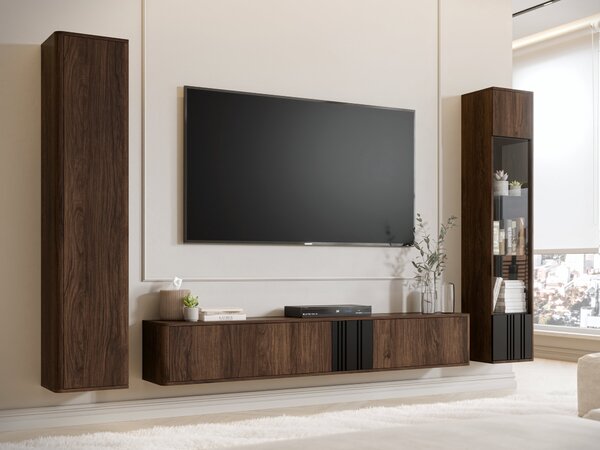 Set de living Oratio IV, Negru, Nuc, PAL laminat, Sticlă călită, MDF