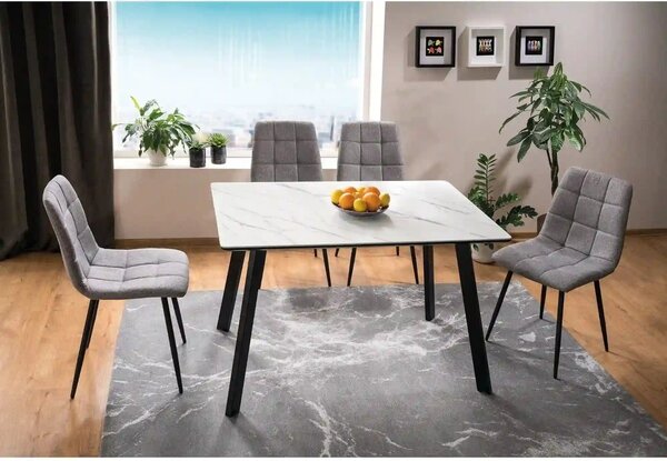 Scaun tapitat MILA, gri, stofa catifelata/metal, 47x45x87