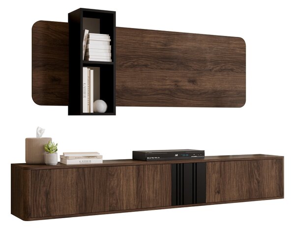 Comodă TV Oratio VII, Negru, Nuc, MDF, PAL laminat, 30x190x31cm, 56 kg