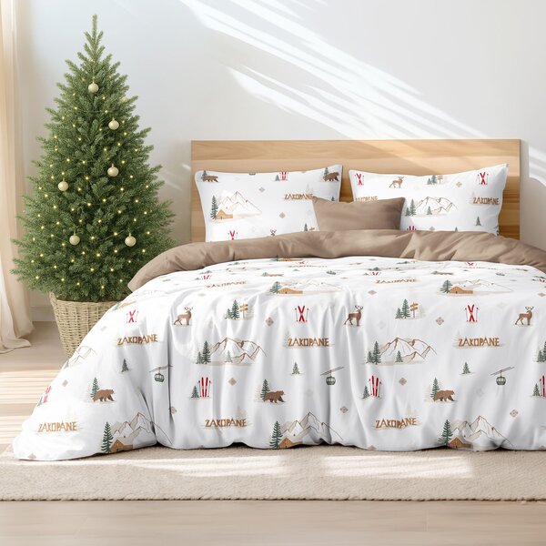 Goldea lenjerie de pat din 100% bumbac duo - zakopane cu maro cafea 140 x 200 și 50 x 70 cm