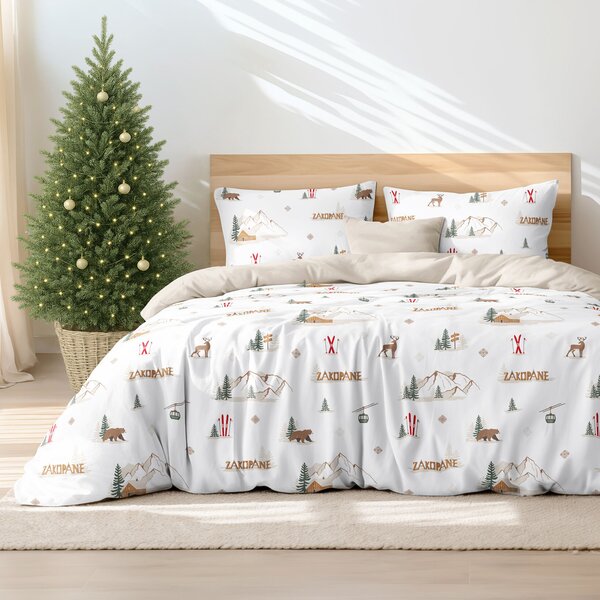 Goldea lenjerie de pat din 100% bumbac duo - zakopane cu latte 140 x 200 și 50 x 70 cm