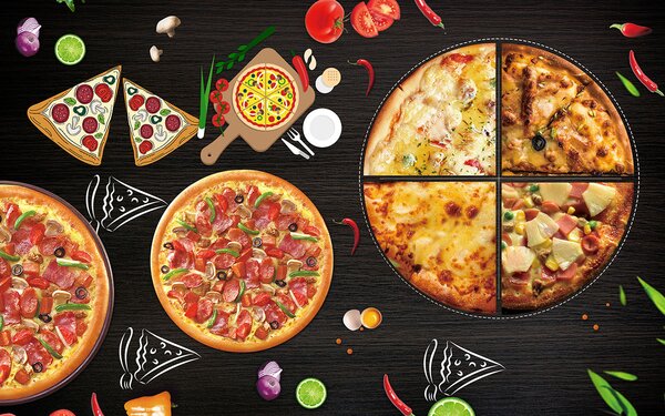 Fototapet O pizza pe o masă, Fototapet mâncare și băutură, Fototapet populare, u97436 - Tapeko.ro