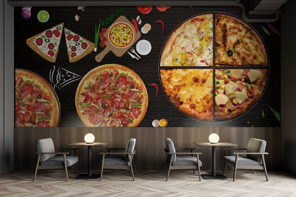 Fototapet O pizza pe o masă, Fototapet mâncare și băutură, Fototapet populare, u97436 - Tapeko.ro