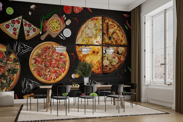 Fototapet O pizza pe o masă, Fototapet mâncare și băutură, Fototapet populare, u97436 - Tapeko.ro
