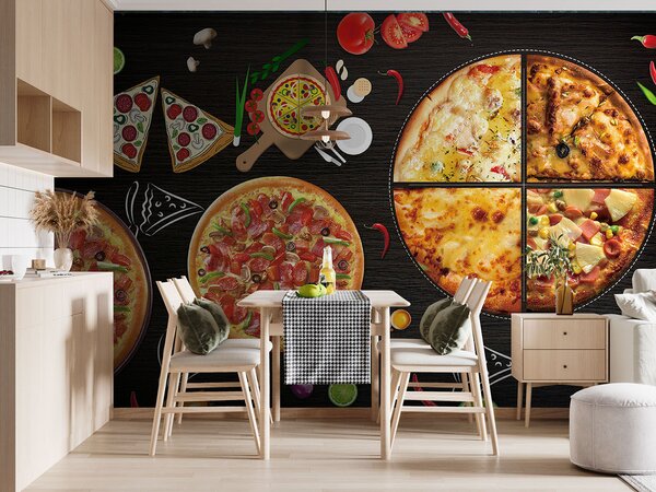 Fototapet O pizza pe o masă, Fototapet mâncare și băutură, Fototapet populare, u97436 - Tapeko.ro