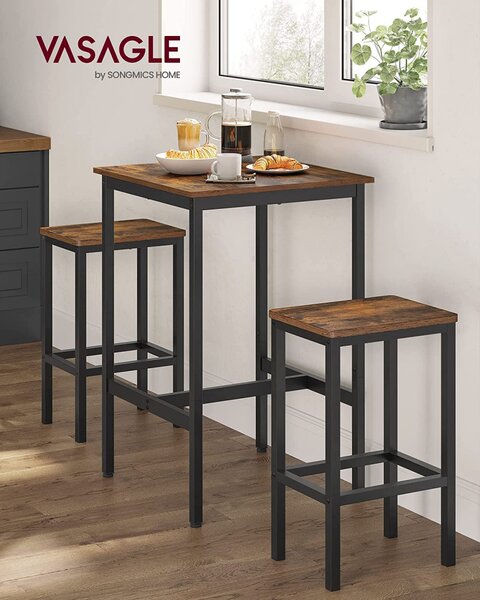 Set masa de bar, Vasagle, Maro-Negru, 60x60x90 cm