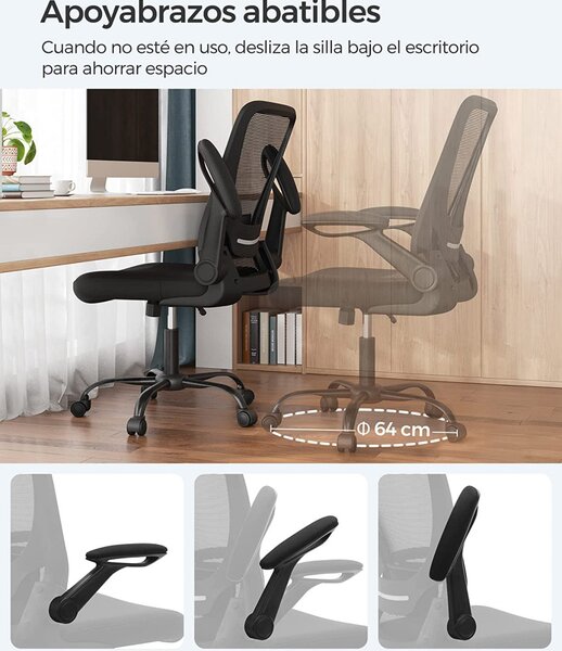 Scaun de birou, Songmics, Negru, 66x60x(99-107) cm