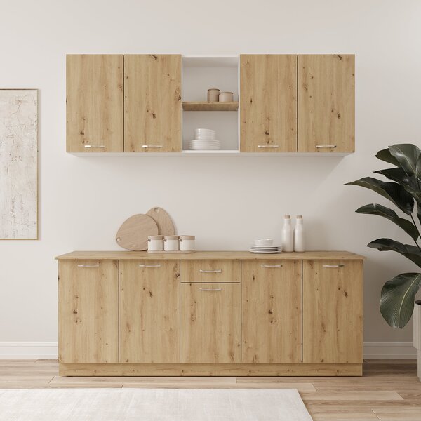 Set haaus Nisa, Stejar Artisan/Alb, L 200 cm