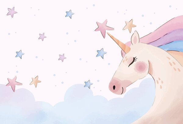 Fototapet Un unicorn cu stele și nori, Fototapet copii, Fototapet populare, u97532 - Tapeko.ro