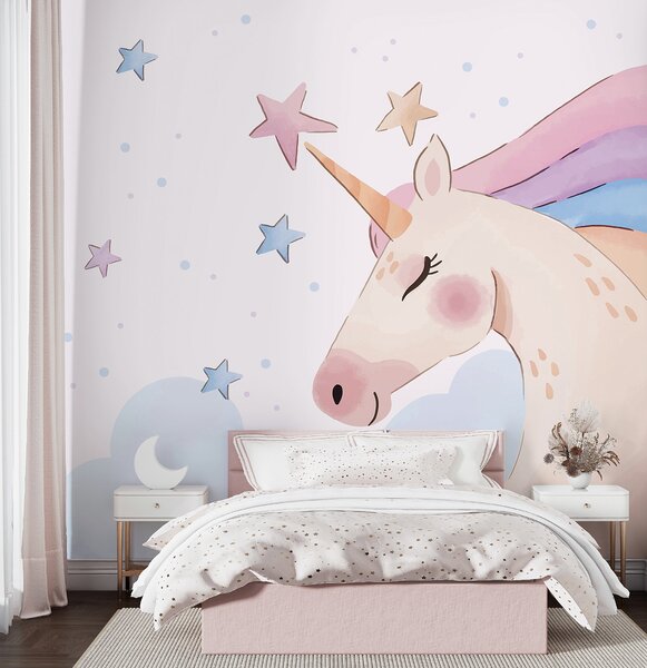 Fototapet Un unicorn cu stele și nori, Fototapet copii, Fototapet populare, u97532 - Tapeko.ro