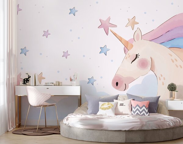 Fototapet Un unicorn cu stele și nori, Fototapet copii, Fototapet populare, u97532 - Tapeko.ro