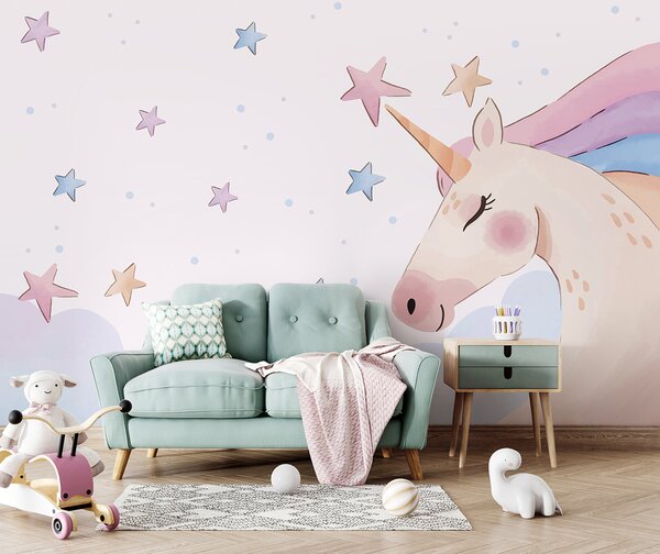 Fototapet Un unicorn cu stele și nori, Fototapet copii, Fototapet populare, u97532 - Tapeko.ro
