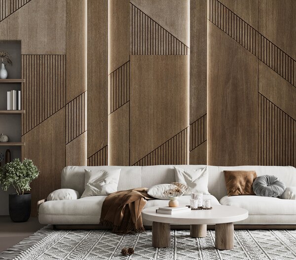 Fototapet Design geometric elegant pe panouri de lemn, Fototapet textură lemn, Fototapet populare, u97555 - Tapeko.ro