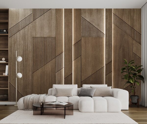 Fototapet Design geometric elegant pe panouri de lemn, Fototapet textură lemn, Fototapet populare, u97555 - Tapeko.ro