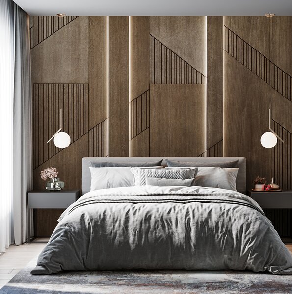 Fototapet Design geometric elegant pe panouri de lemn, Fototapet textură lemn, Fototapet populare, u97555 - Tapeko.ro