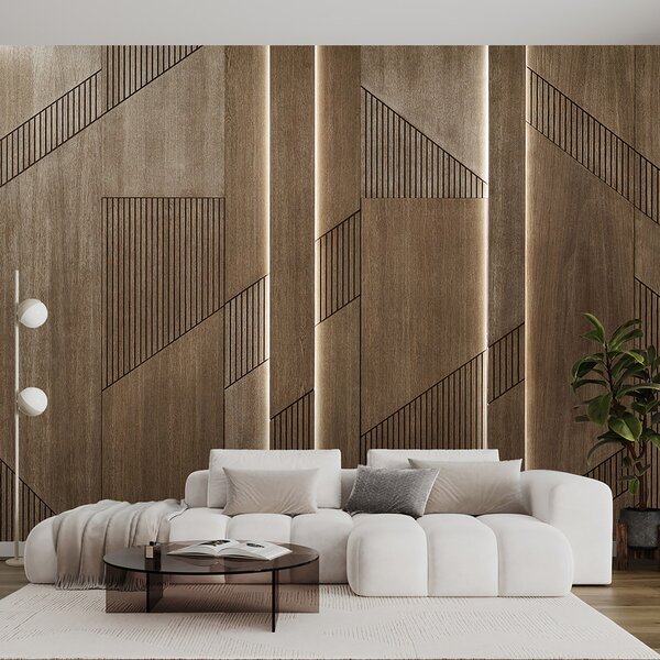 Fototapet Design geometric elegant pe panouri de lemn, Fototapet textură lemn, Fototapet populare, u97555 - Tapeko.ro