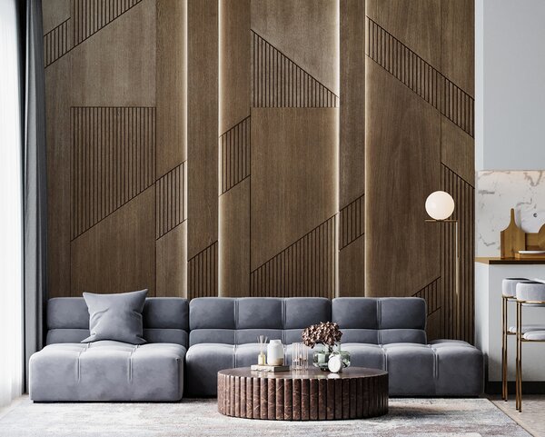 Fototapet Design geometric elegant pe panouri de lemn, Fototapet textură lemn, Fototapet populare, u97555 - Tapeko.ro