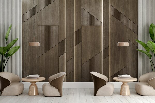 Fototapet Design geometric elegant pe panouri de lemn, Fototapet textură lemn, Fototapet populare, u97555 - Tapeko.ro