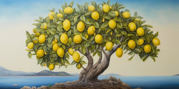 Fototapet Un arbore de lămâi cu fructe pe el, Fototapet acuarelă, Fototapet populare, u97594 - Tapeko.ro