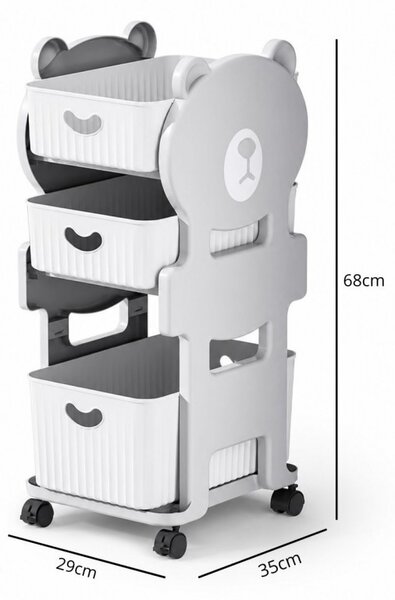 Dulap organizator de jucarii, din plastic, 3 sertare depozitare, model ursulet, JollyMag, PO26, 68x35x29 cm