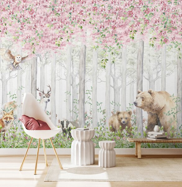 Fototapet O pictură de animale în pădure, Fototapet pădure, Fototapet populare, u97614 - Tapeko.ro