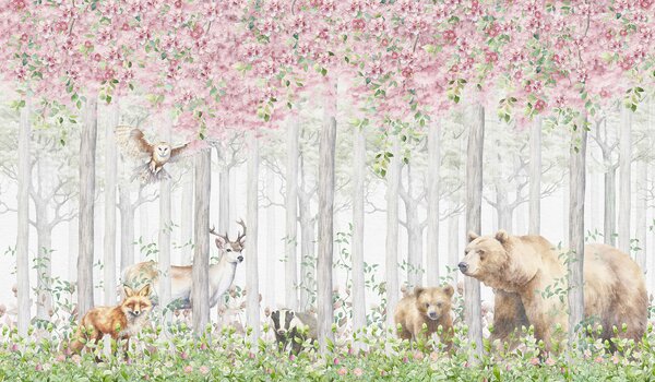 Fototapet O pictură de animale în pădure, Fototapet pădure, Fototapet populare, u97614 - Tapeko.ro